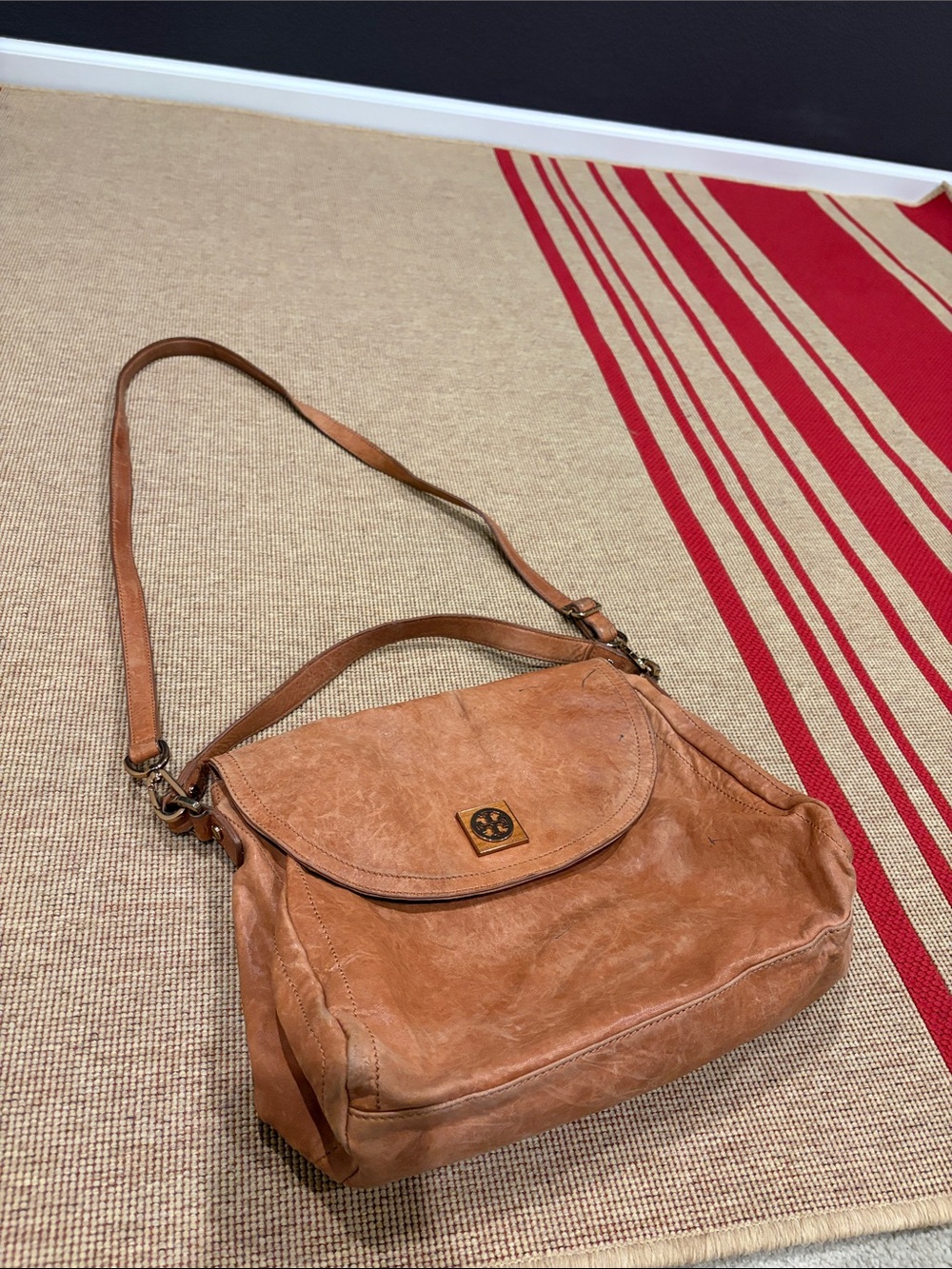 Tory Burch Designer Foldover Convertible Flap Crossbody Purse Leather Bag